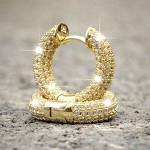 New Men's 14k Gold Over Sterling Silver Diamond Huggie Studs